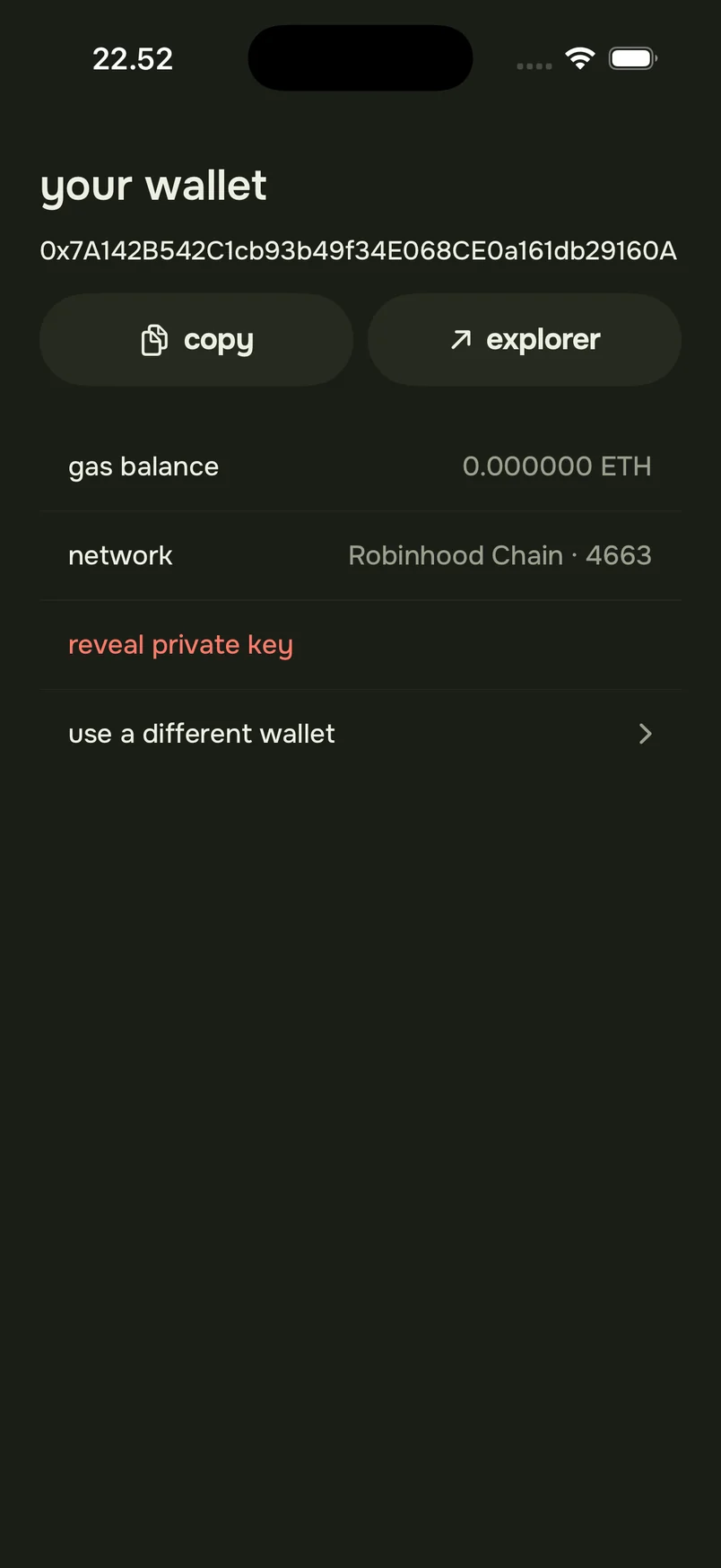 The wallet screen